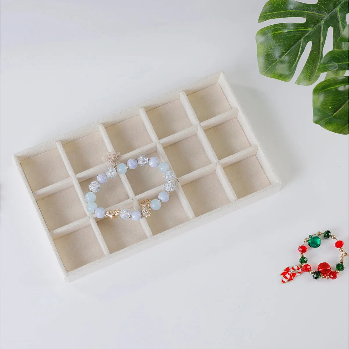 1PC, Flocking Jewelry Box Jewelry Tray, Color: Beige