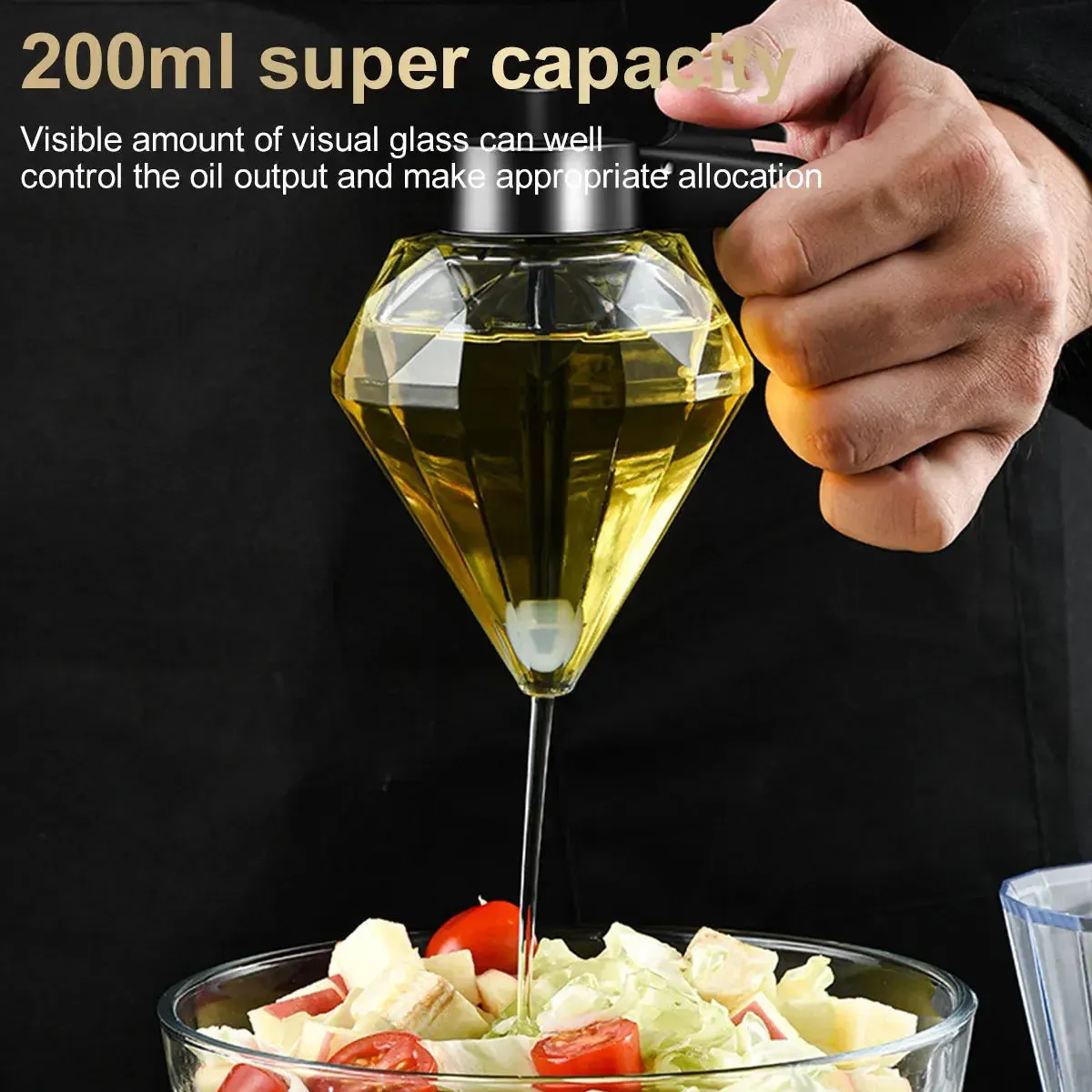 200ml Honey Dispenser Diamond Shaped Glass Oil Dispenser Multifunctional Oil Bottle Vinegar and Sauce Dispensers Kitchen Tool