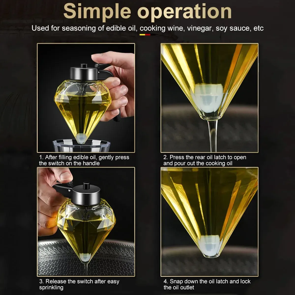 200ml Honey Dispenser Diamond Shaped Glass Oil Dispenser Multifunctional Oil Bottle Vinegar and Sauce Dispensers Kitchen Tool