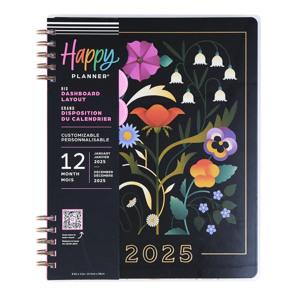 2025 Radiant Garden Customizable Spiral Planner - Big Dashboard Layout - 12 Months