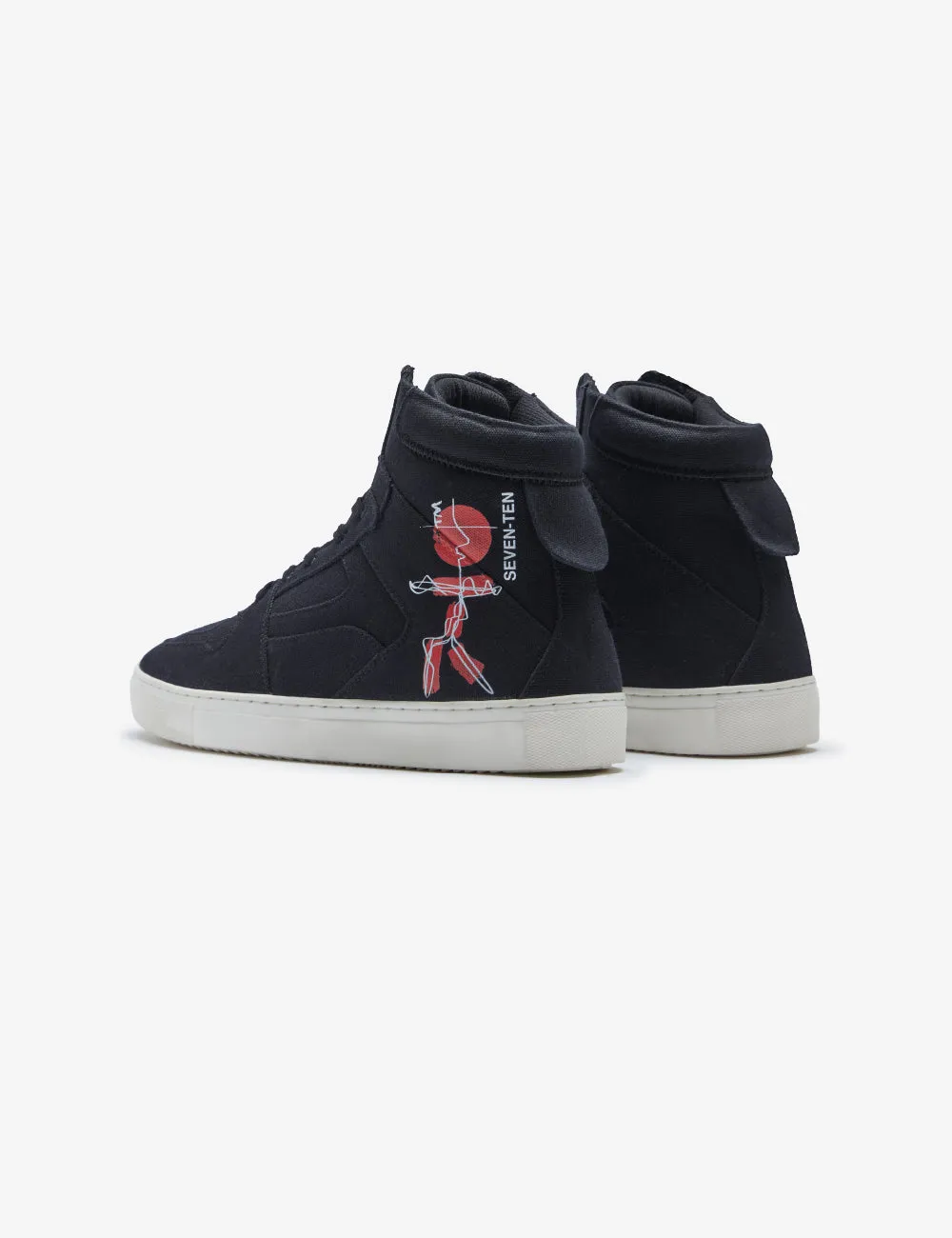 304 black doodle print canvas high-top sneaker