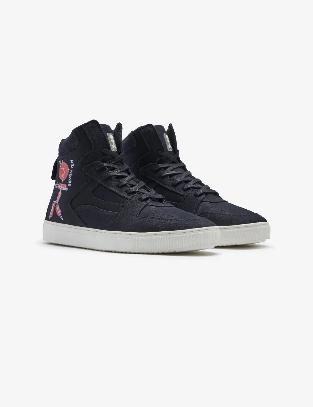 304 black doodle print canvas high-top sneaker