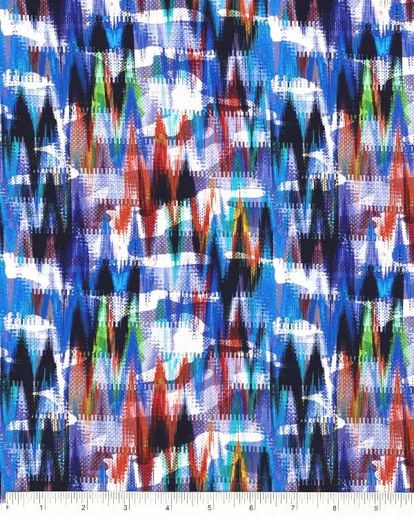 Abstract Blue Zig Zag Chevron Fabric | Multicolor Rayon 58W