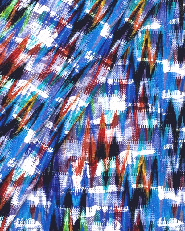 Abstract Blue Zig Zag Chevron Fabric | Multicolor Rayon 58W