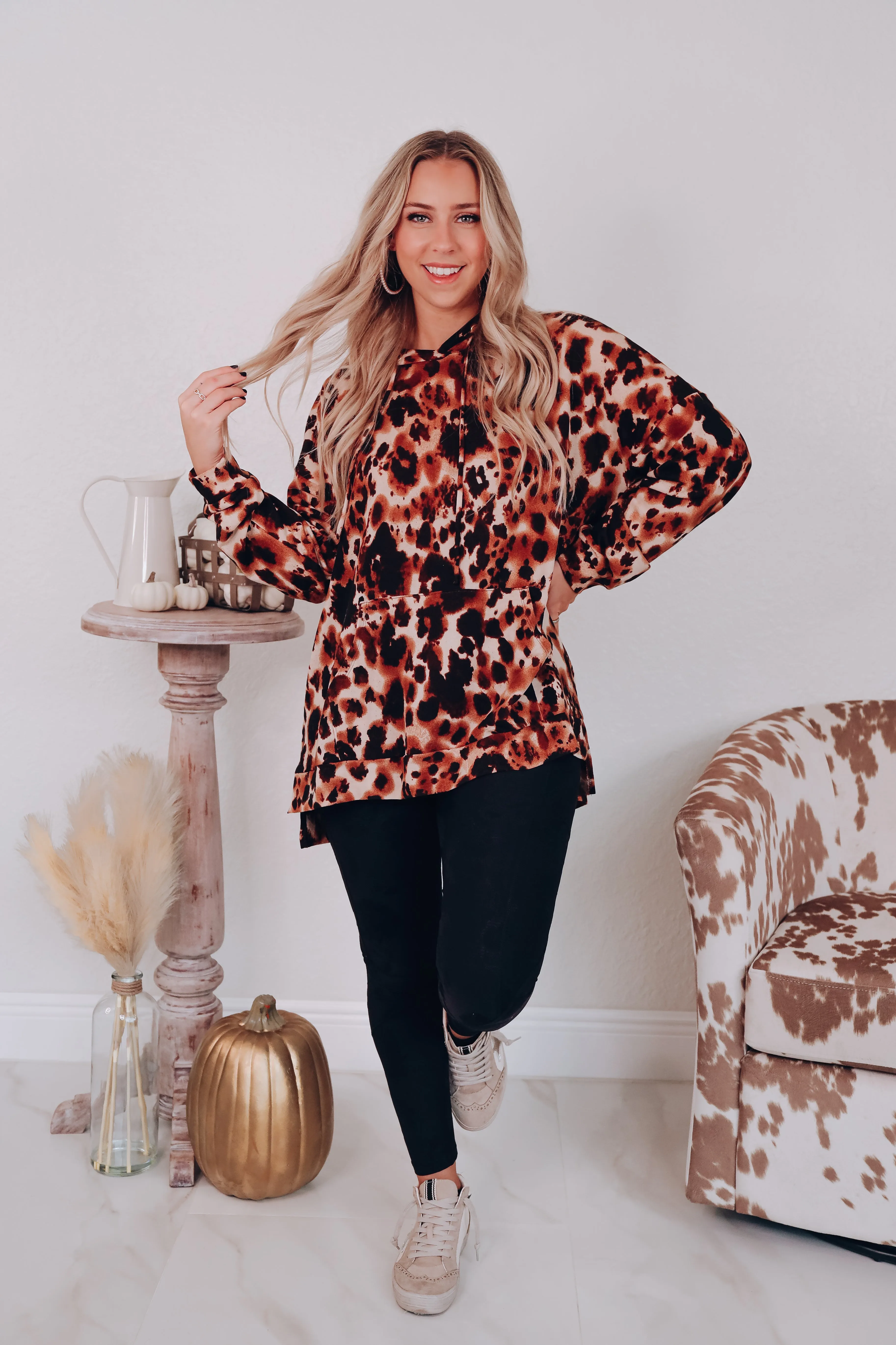 Abstract Leopard Print Hoodie Top