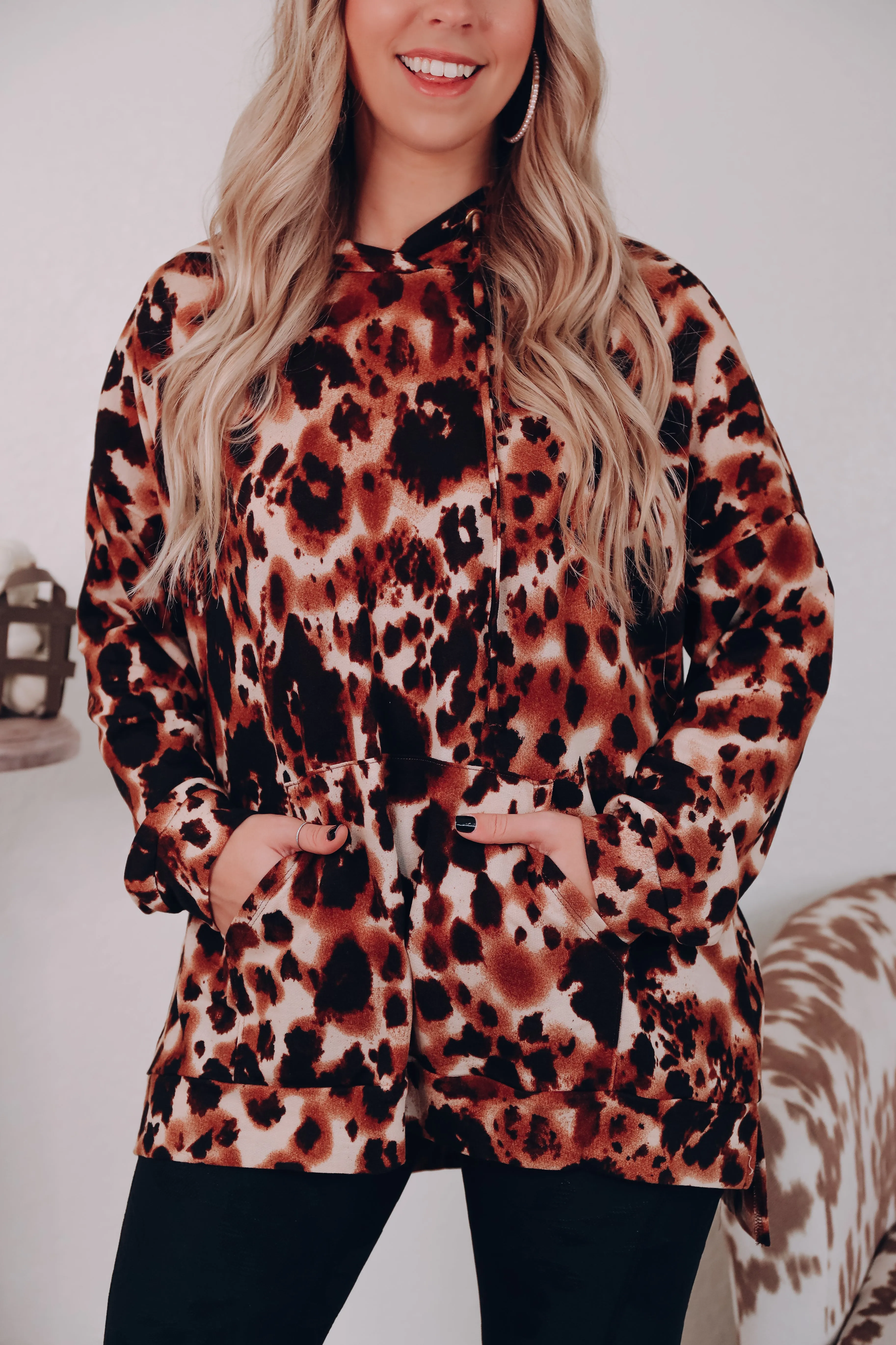 Abstract Leopard Print Hoodie Top