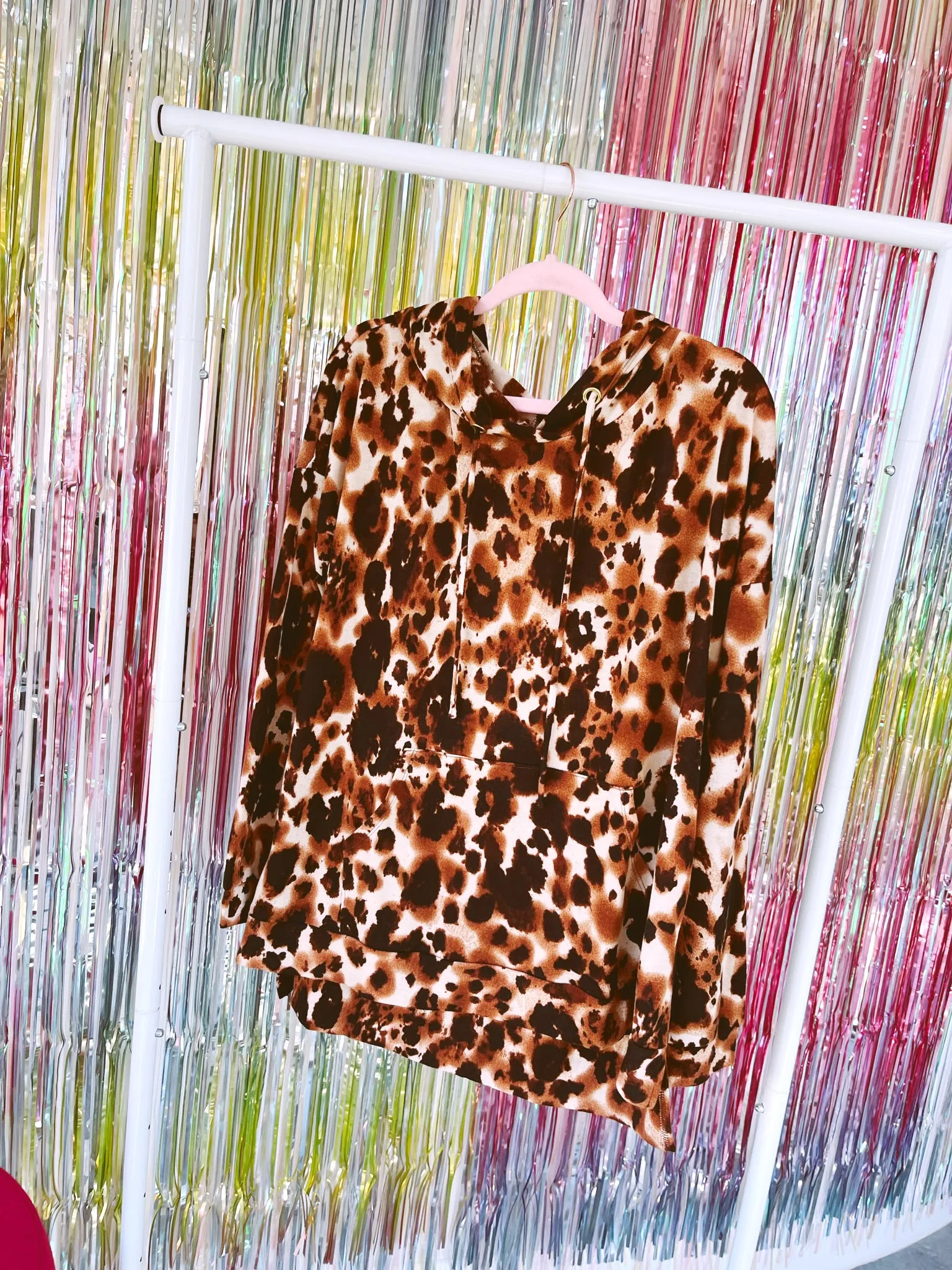 Abstract Leopard Print Hoodie Top