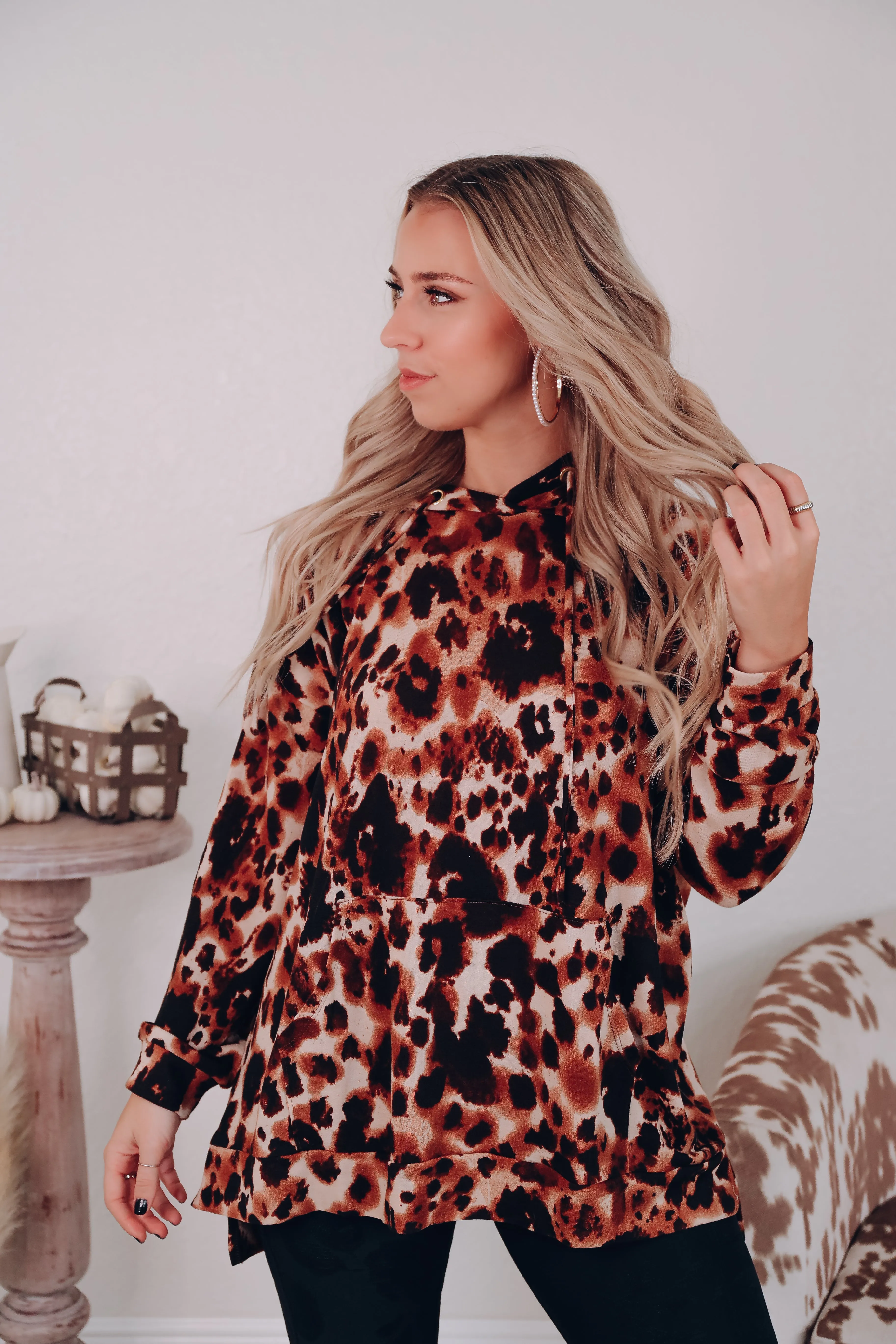 Abstract Leopard Print Hoodie Top