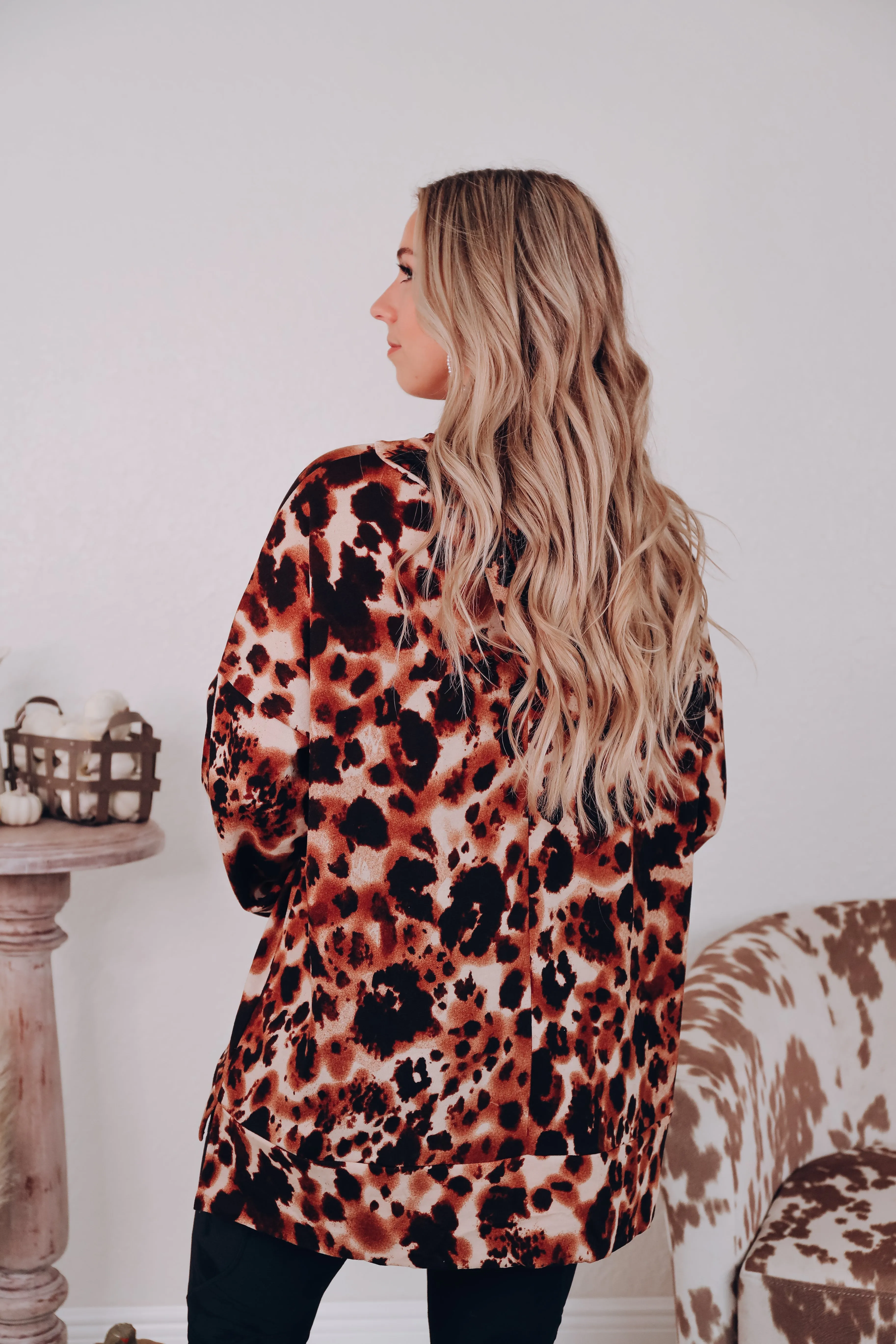 Abstract Leopard Print Hoodie Top