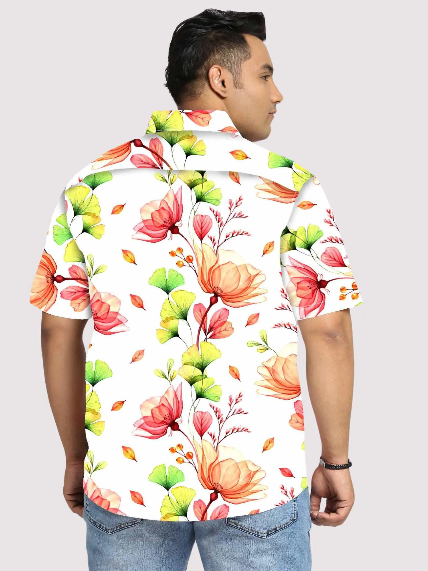 Abstract Pink Roses Digital Printed Half Sleeve Shirt Men's Plus Size