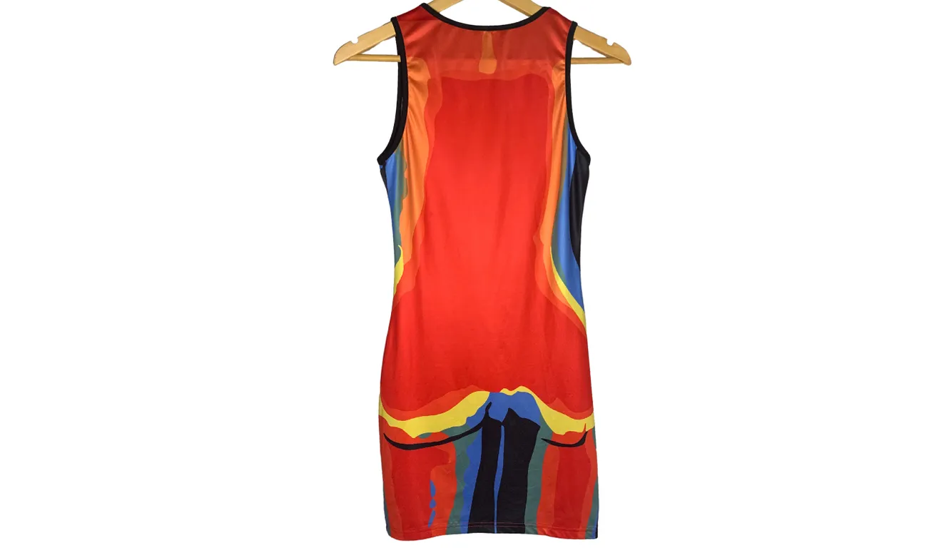 Abstract Print Sleeveless Bodycon Dress, S