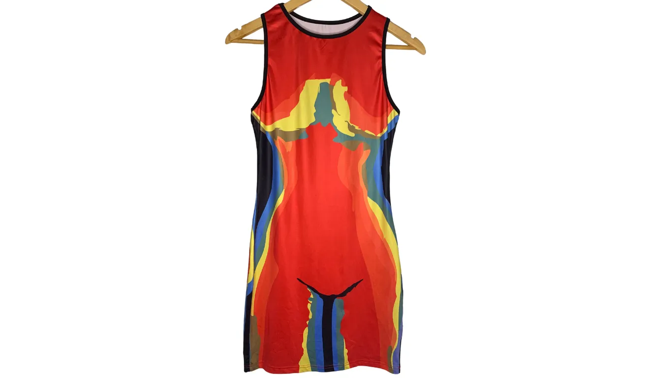 Abstract Print Sleeveless Bodycon Dress, S