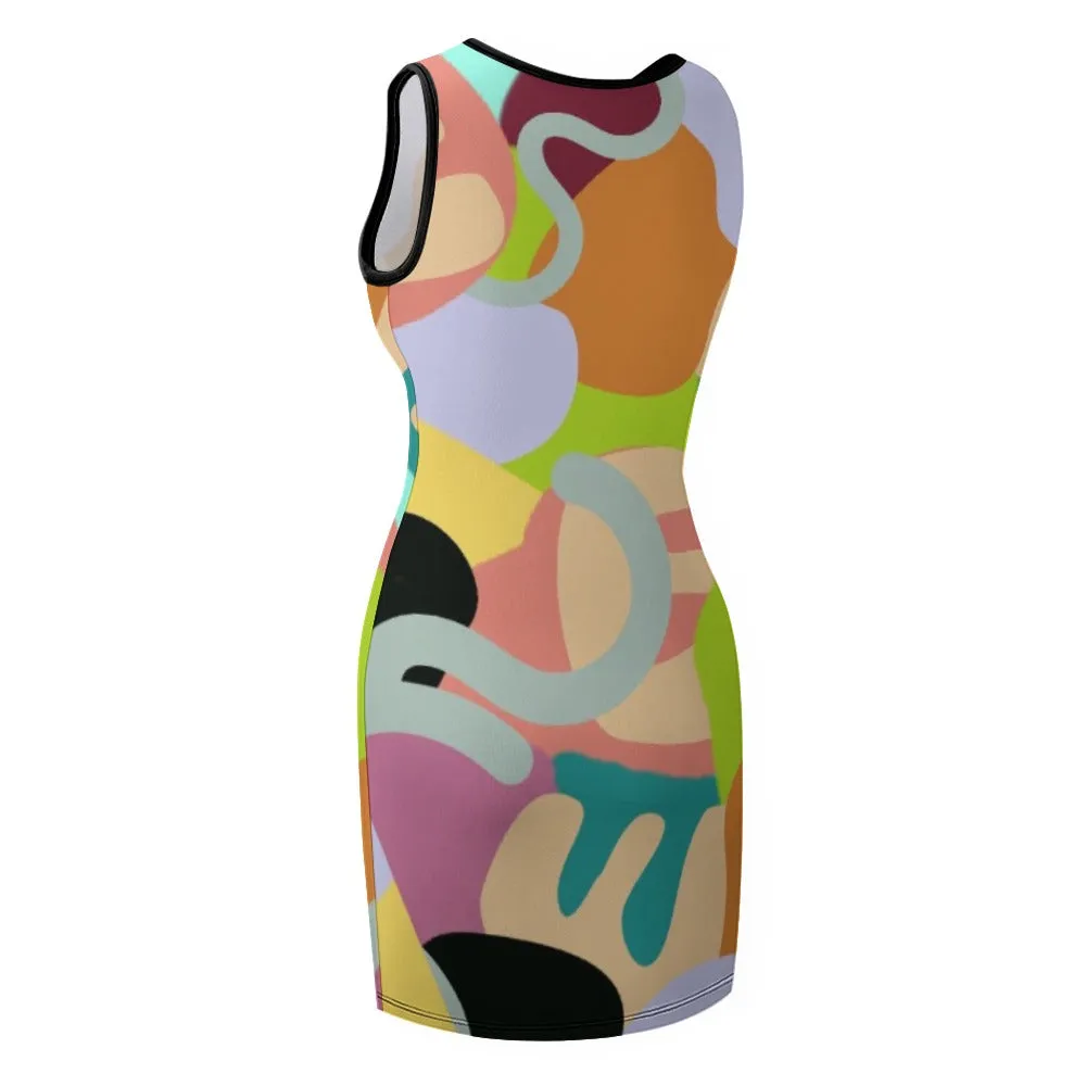 Abstract Wild Temperament Slim Fit Sleeveless Tank Dress