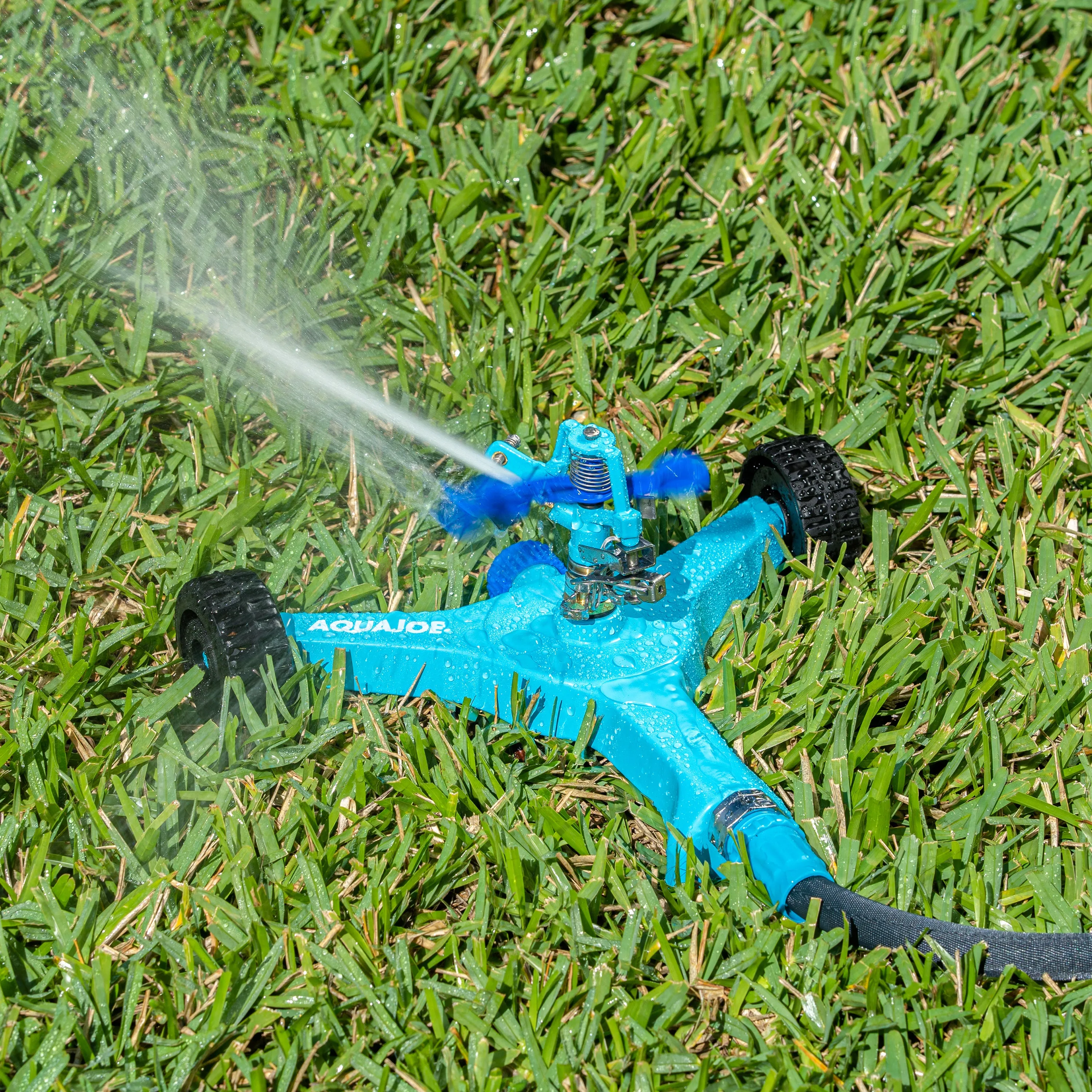 Aqua Joe AJ-IS10WB Indestructible Zinc Impulse 360 Degree Sprinkler | Customizable Coverage | Wheeled Base | 1390 sq ft Max Coverage