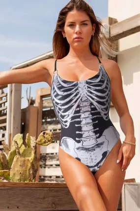 Artistic Body Print Kitsch Strappy Back One Piece Swimwear