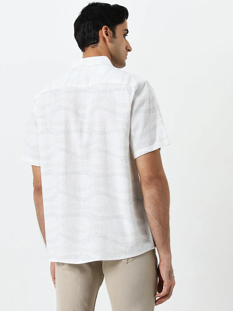 Ascot Off-White Abstract Relaxed-Fit Blended Linen Shirt