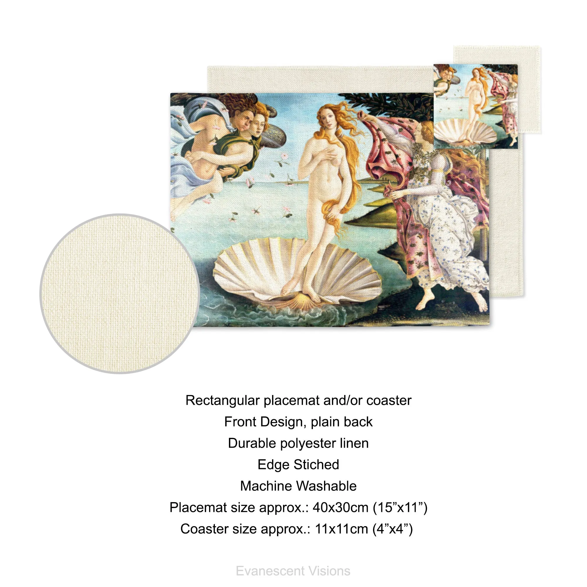 Birth of Venus Artistic Fabric placemat and coasters