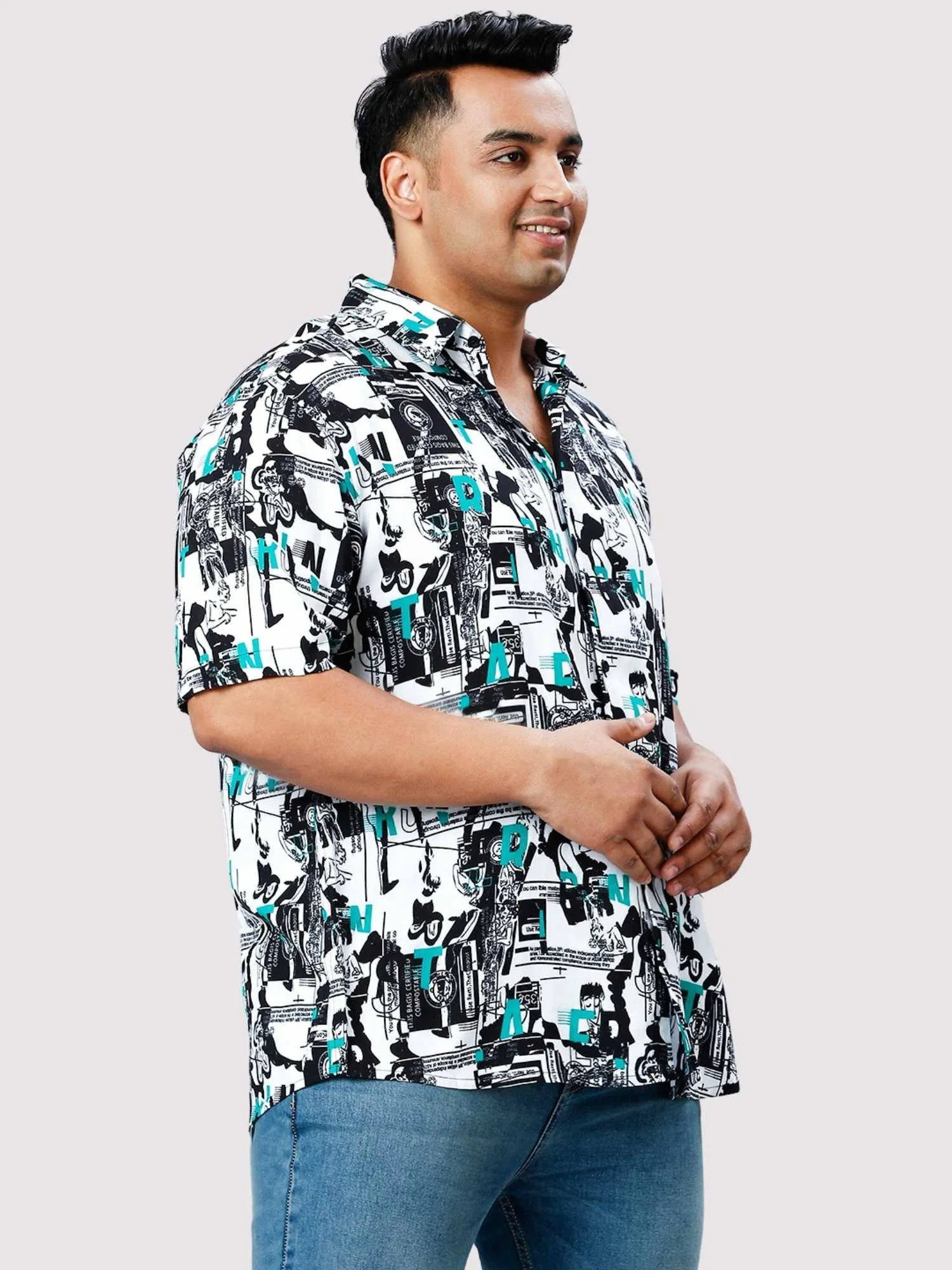 Blue Chalk Digital Printed Half Sleeve Shirt Men's Plus Size