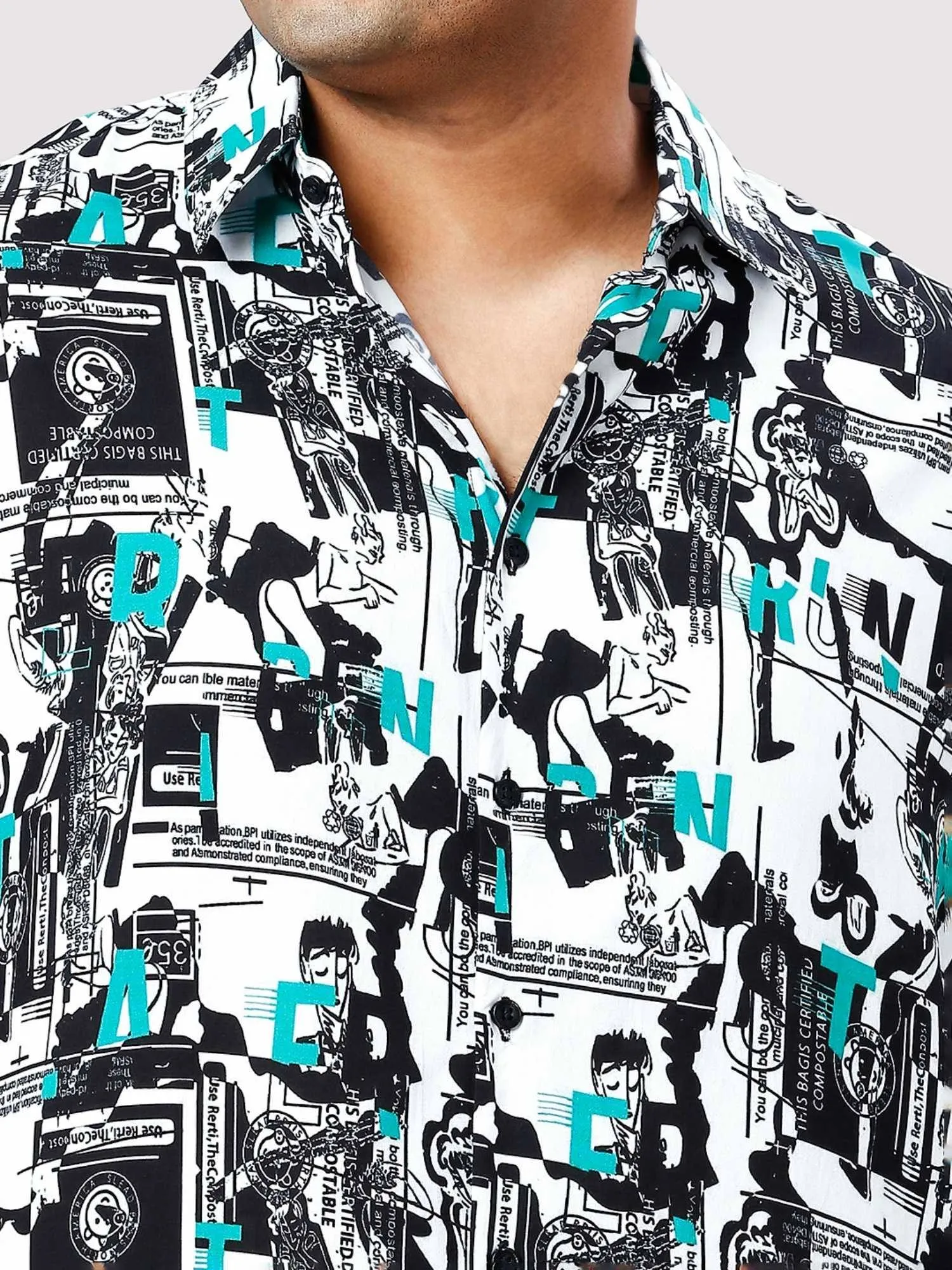 Blue Chalk Digital Printed Half Sleeve Shirt Men's Plus Size