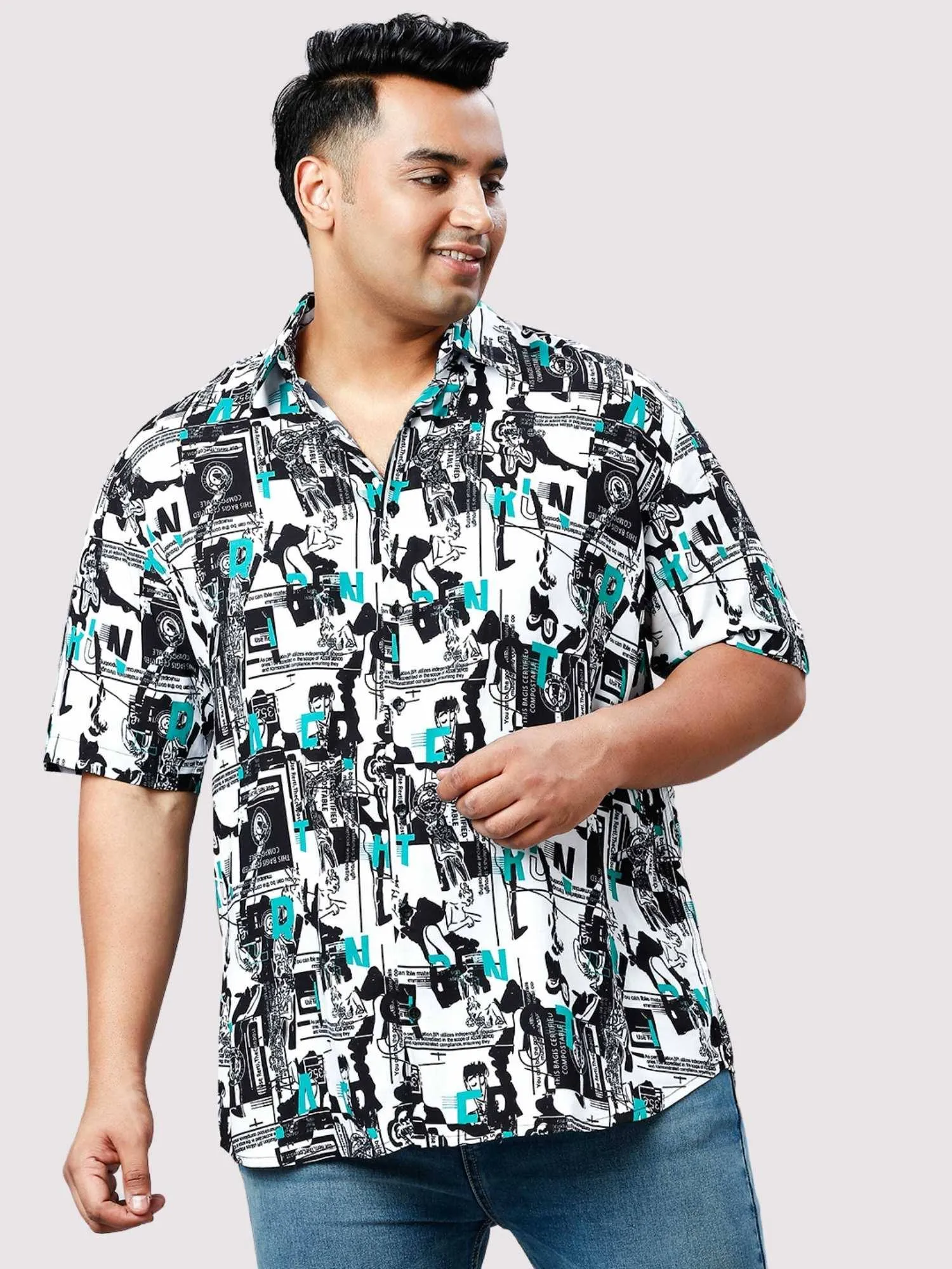 Blue Chalk Digital Printed Half Sleeve Shirt Men's Plus Size