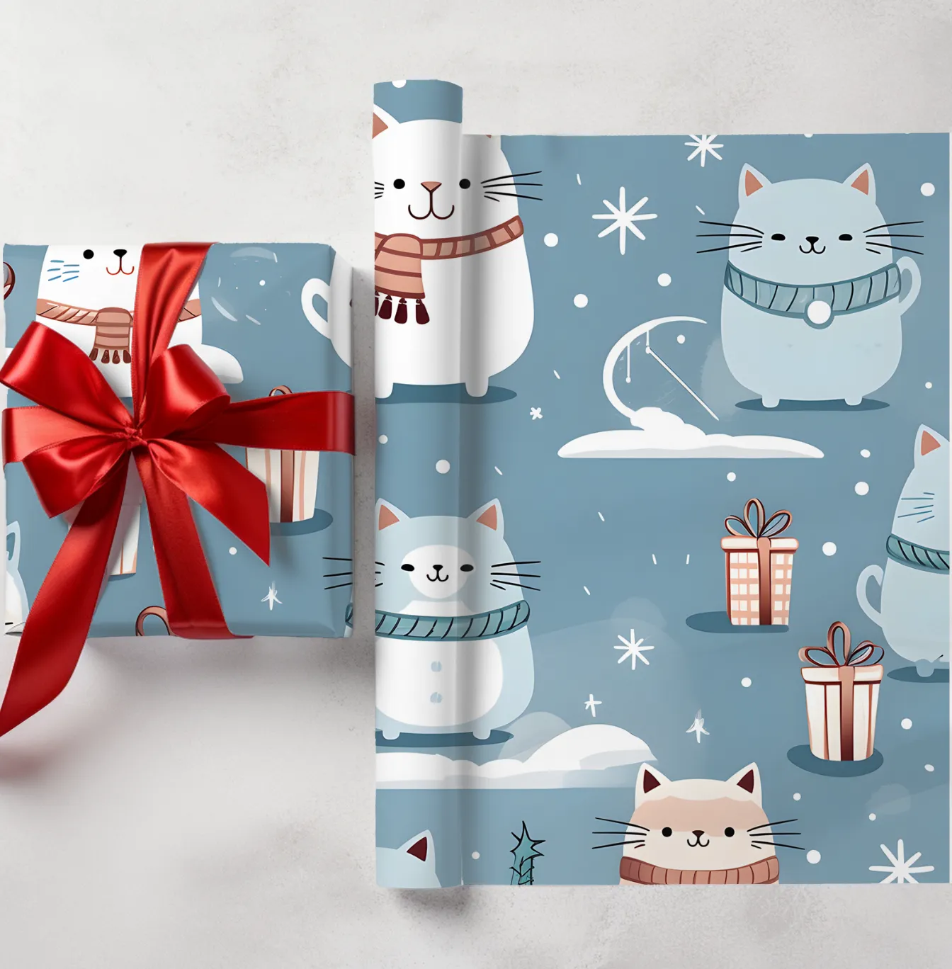 Boho Winter Cats and Gift Print Gift Wrap | New Arrival | Personalized Floral Gift Wrap for Birthdays, Weddings & Special Occasions