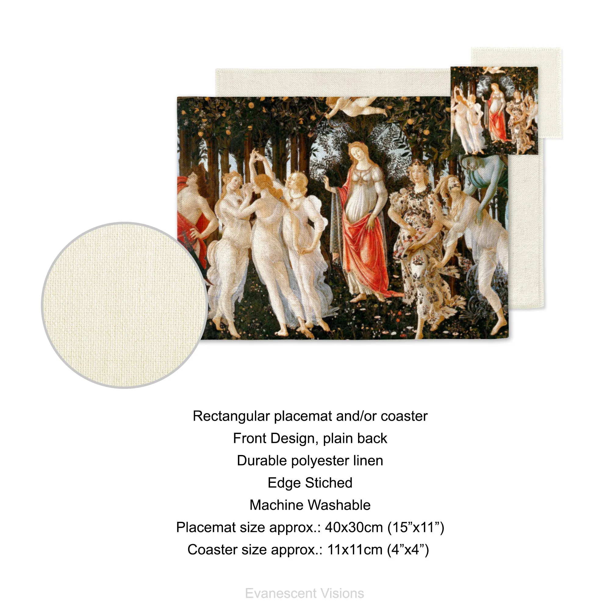 Botticelli Primavera Artistic Fabric Placemat and Coasters