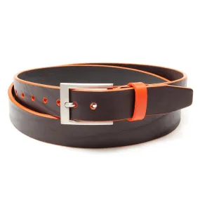 Brown leather belt with Tiqui Orange trim and keeper