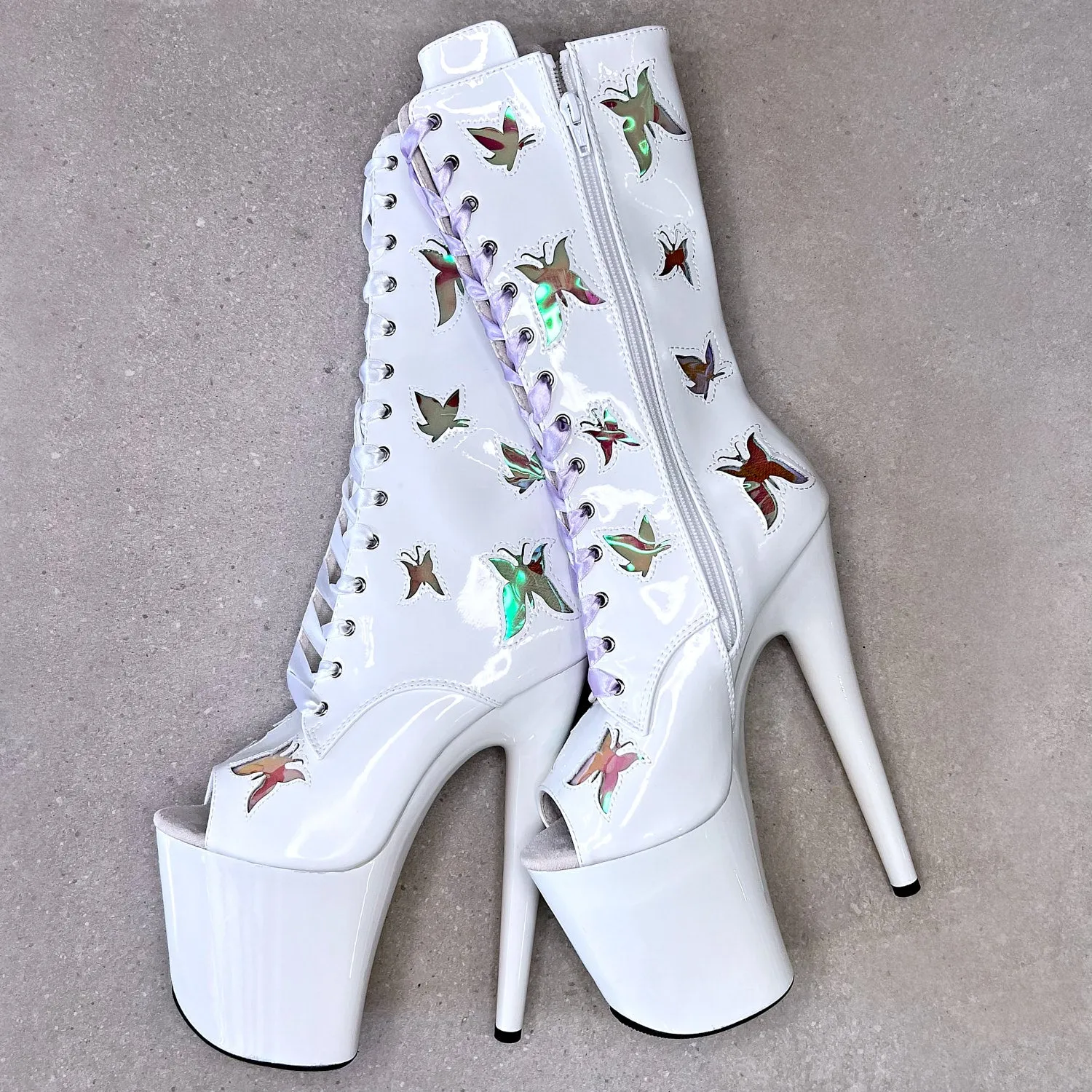 Butterfly Boot White Open Toe - 8INCH