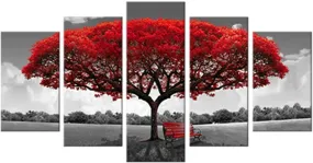 Canvas Wall Art Red Tree Picture Prints on Canvas Landscape Painting Modern Giclee Artwork Stretched and Framed Ready to Hang Canvas Art for Home Decoration (30x50cmx2pcs 30x65cmx2pcs 30x80cmx1pcs)