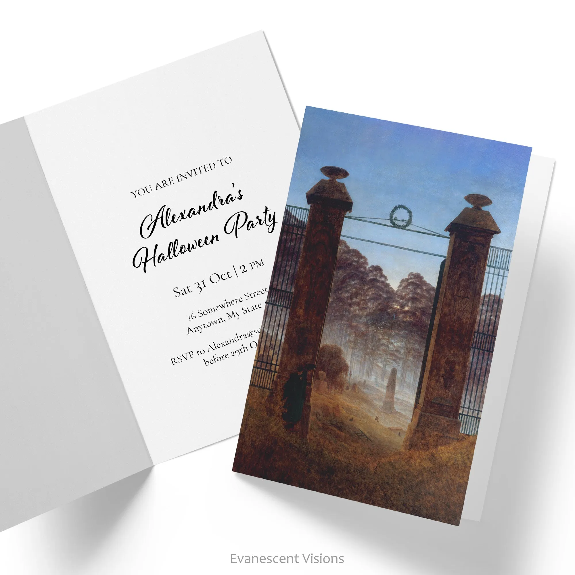 Cemetery Entrance Artistic Halloween Invitation Cards