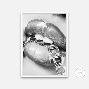 Chain On Lips Black And White Wall Art PRINTABLE WALL ART, Hypebeast Decor, B&W Fashion Poster, Modern Wall Art, Pop Culture Wall Art, Street Art