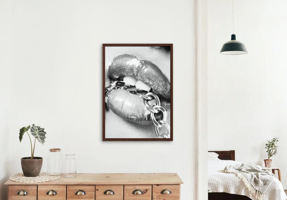 Chain On Lips Black And White Wall Art PRINTABLE WALL ART, Hypebeast Decor, B&W Fashion Poster, Modern Wall Art, Pop Culture Wall Art, Street Art