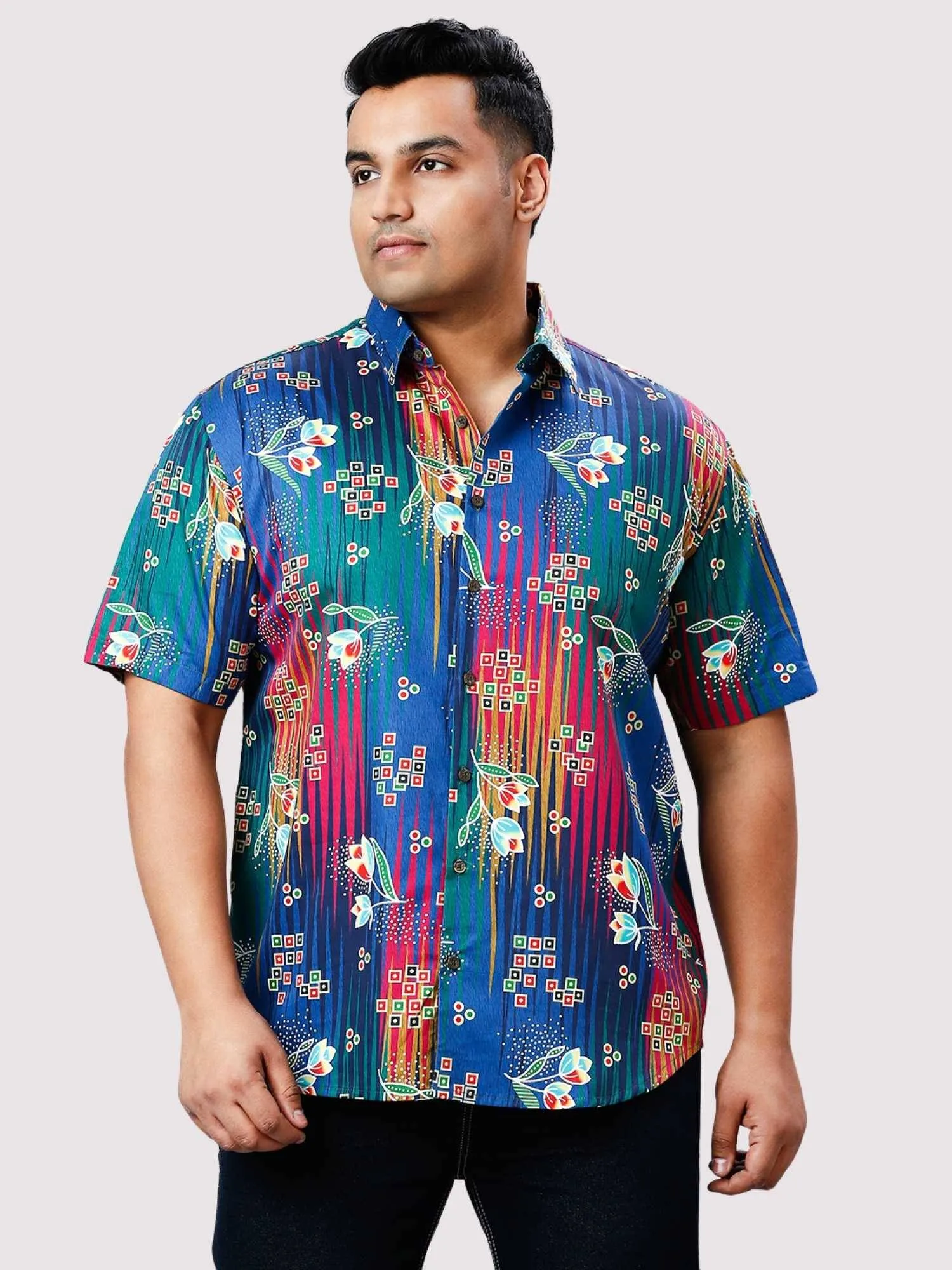 Cloud Burst Digital Printed Half Sleeve Shirt Men's Plus Size