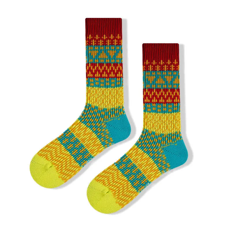 Colorful Ethnic Patterns Striped Cotton Crew Socks