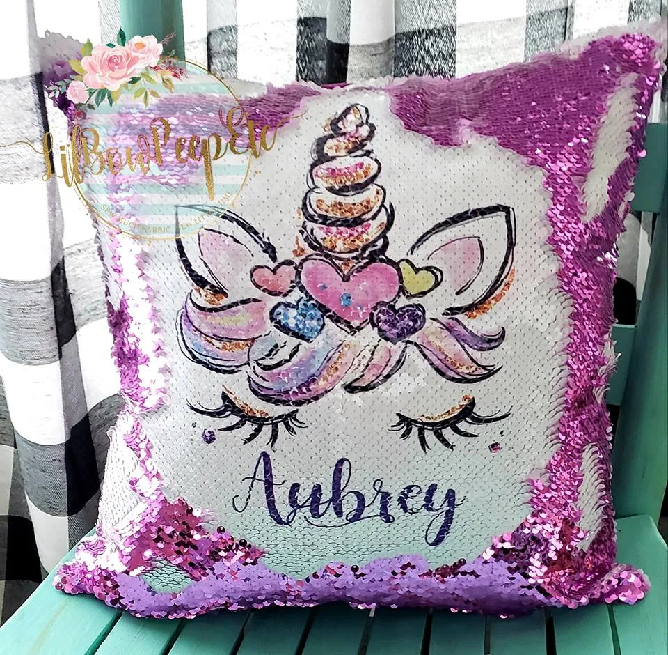 Custom Unicorn Face Flip Sequin Pillow Cover