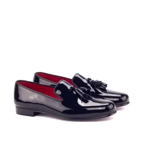 DapperFam Enzo in Black Men's Italian Patent Leather & Italian Leather Slipper