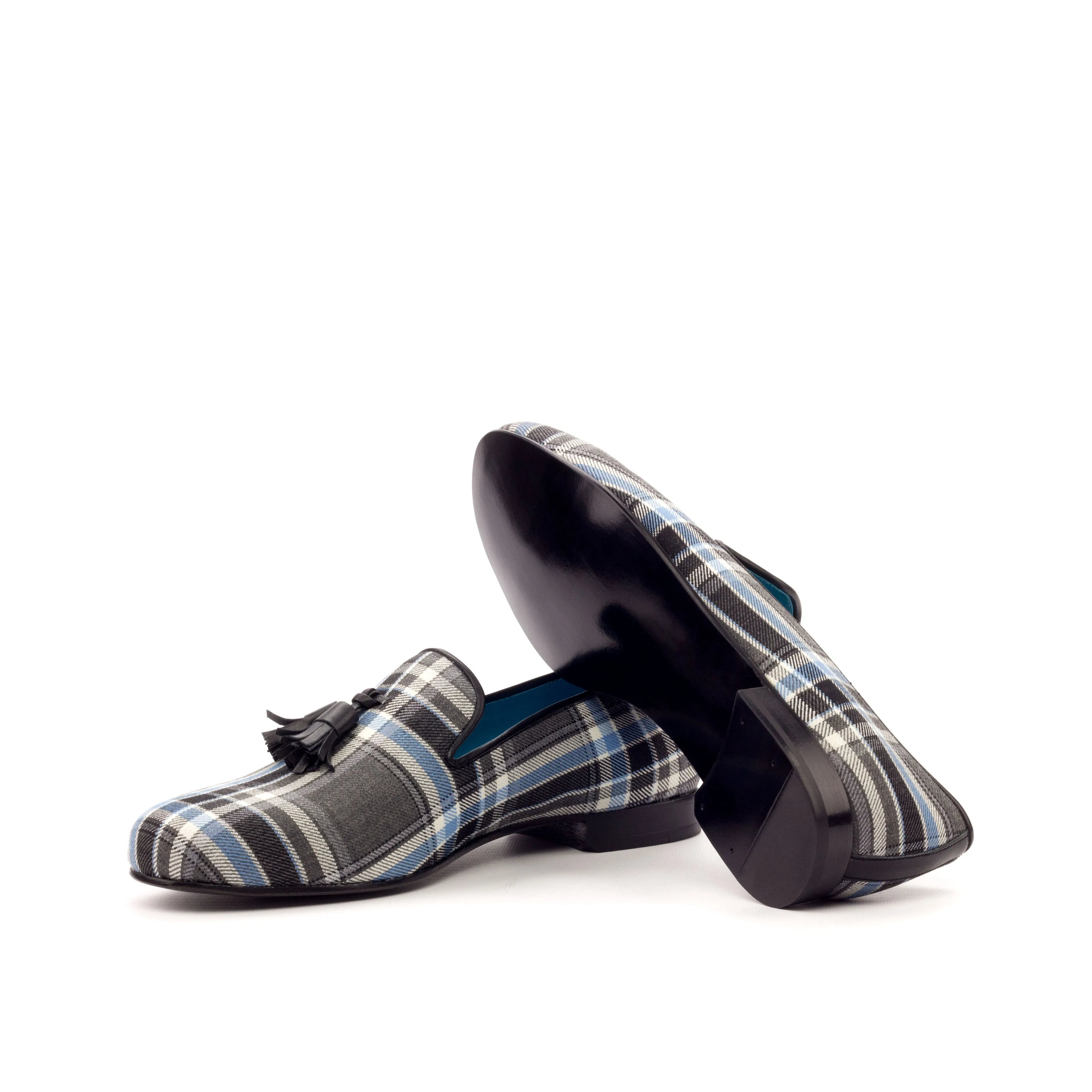 DapperFam Enzo in Black / Plaid Men's Sartorial & Italian Croco Embossed Leather Slipper