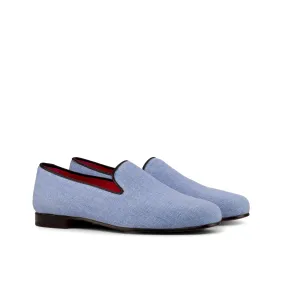 DapperFam Enzo in Blue / Black Men's Linen & Italian Leather Slipper