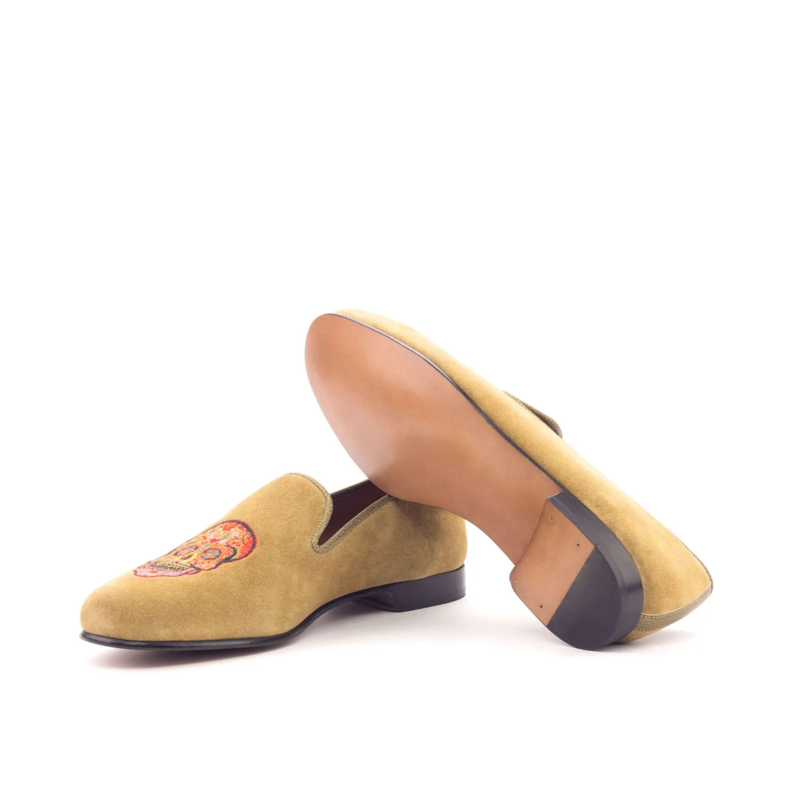 DapperFam Enzo in Camel / Olive Men's Suede & Italian Full Grain Leather Slipper