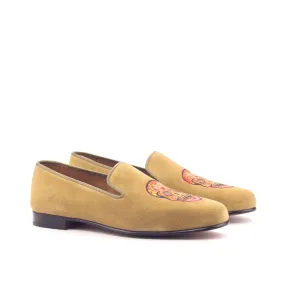 DapperFam Enzo in Camel / Olive Men's Suede & Italian Full Grain Leather Slipper