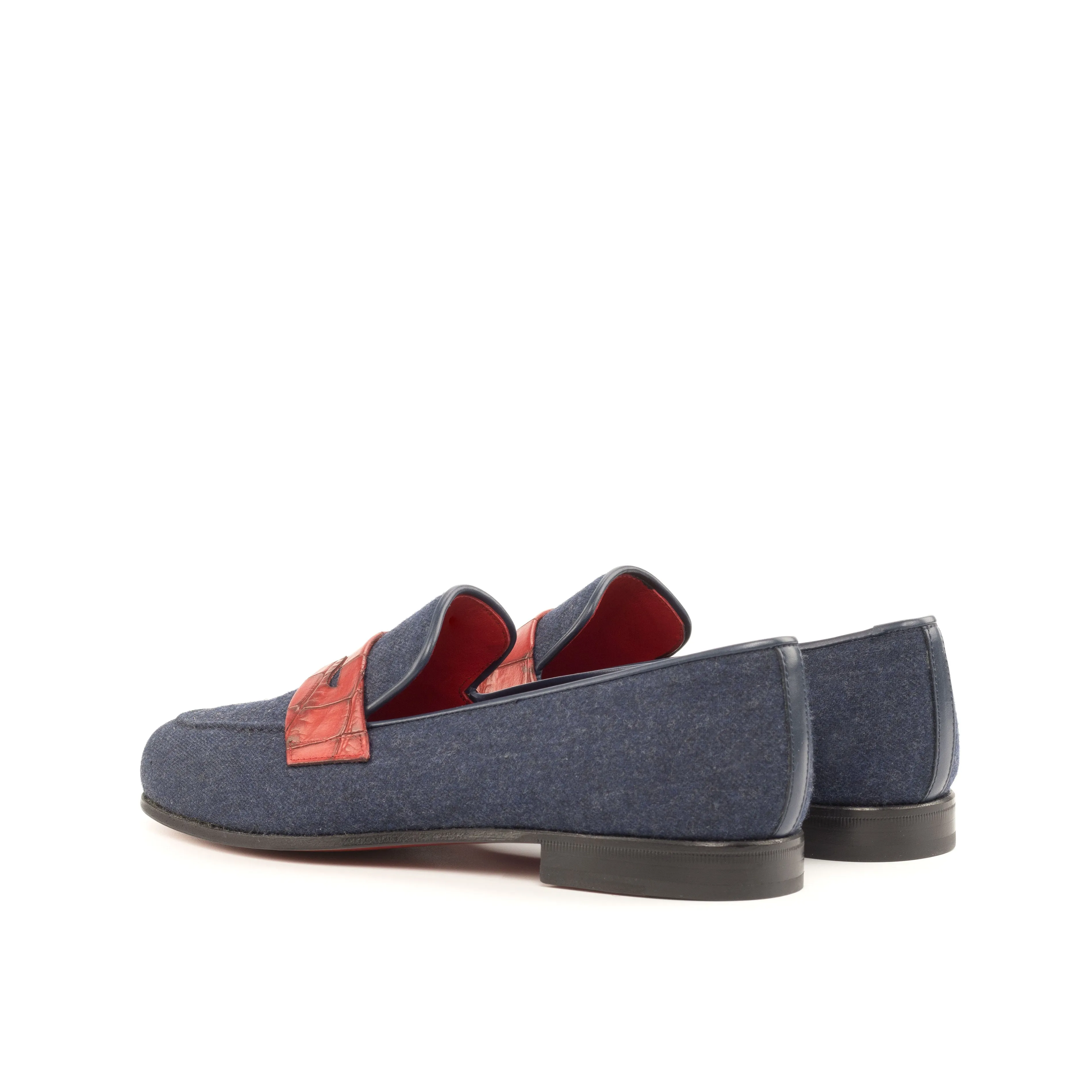 DapperFam Enzo in Jeans / Navy / Red Men's Sartorial & Italian Leather Slipper