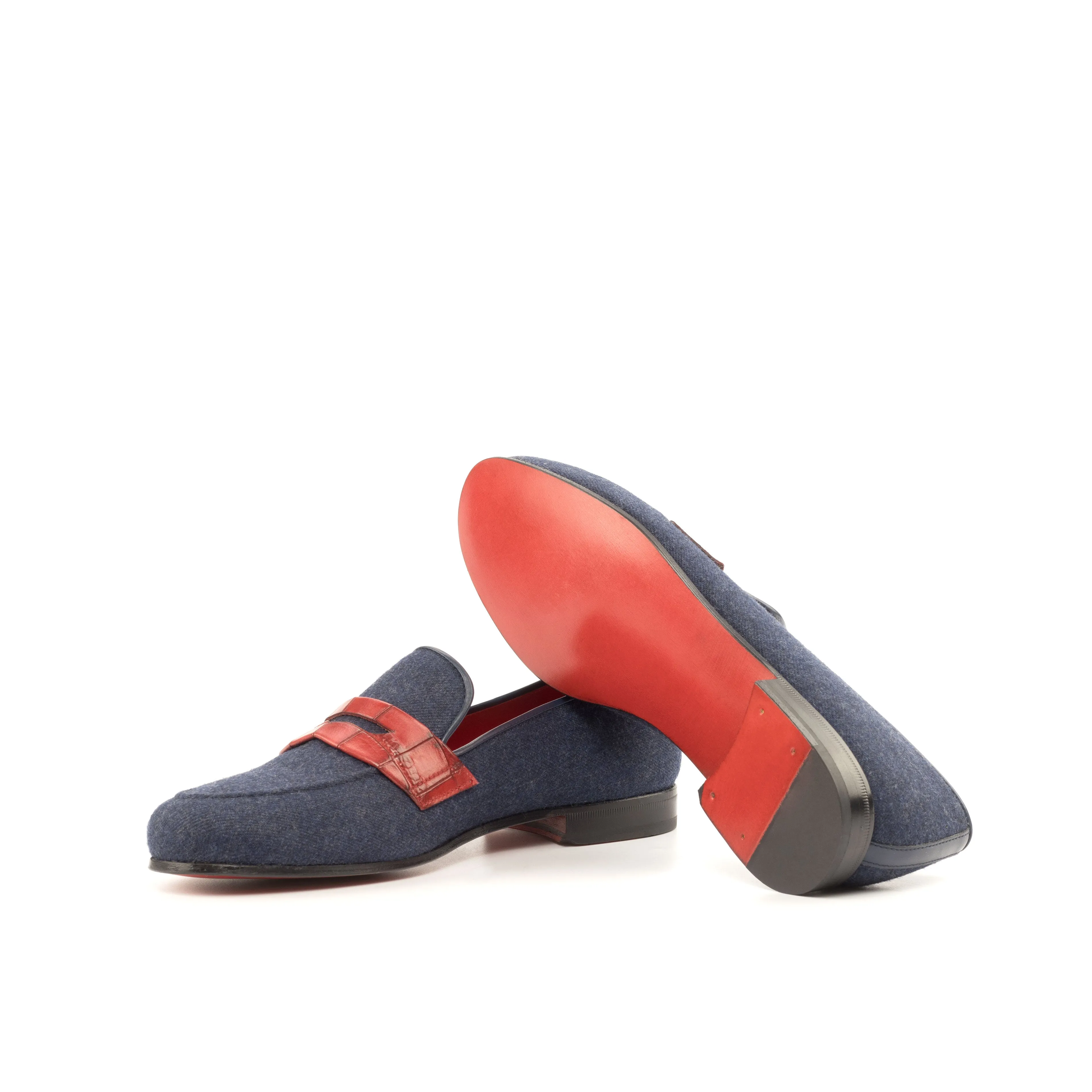 DapperFam Enzo in Jeans / Navy / Red Men's Sartorial & Italian Leather Slipper