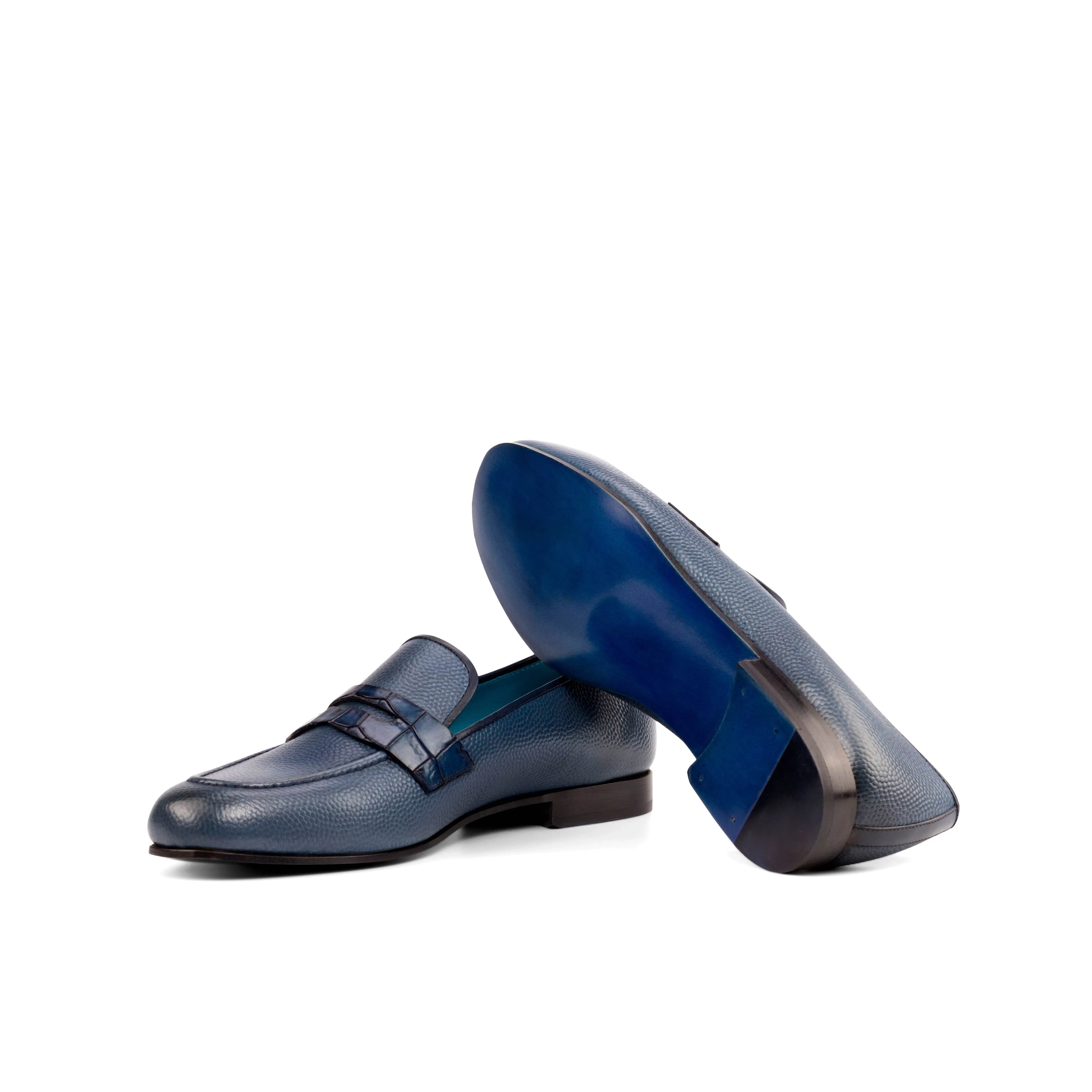 DapperFam Enzo in Navy Men's Italian Pebble Grain Leather Slipper