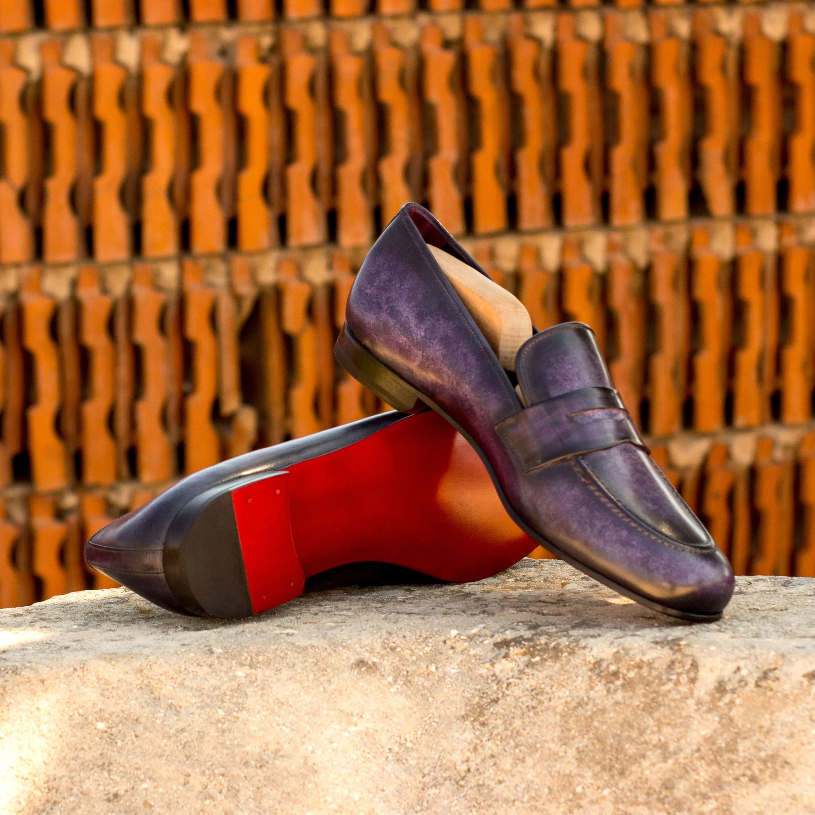 DapperFam Enzo in Purple Men's Hand-Painted Patina Slipper