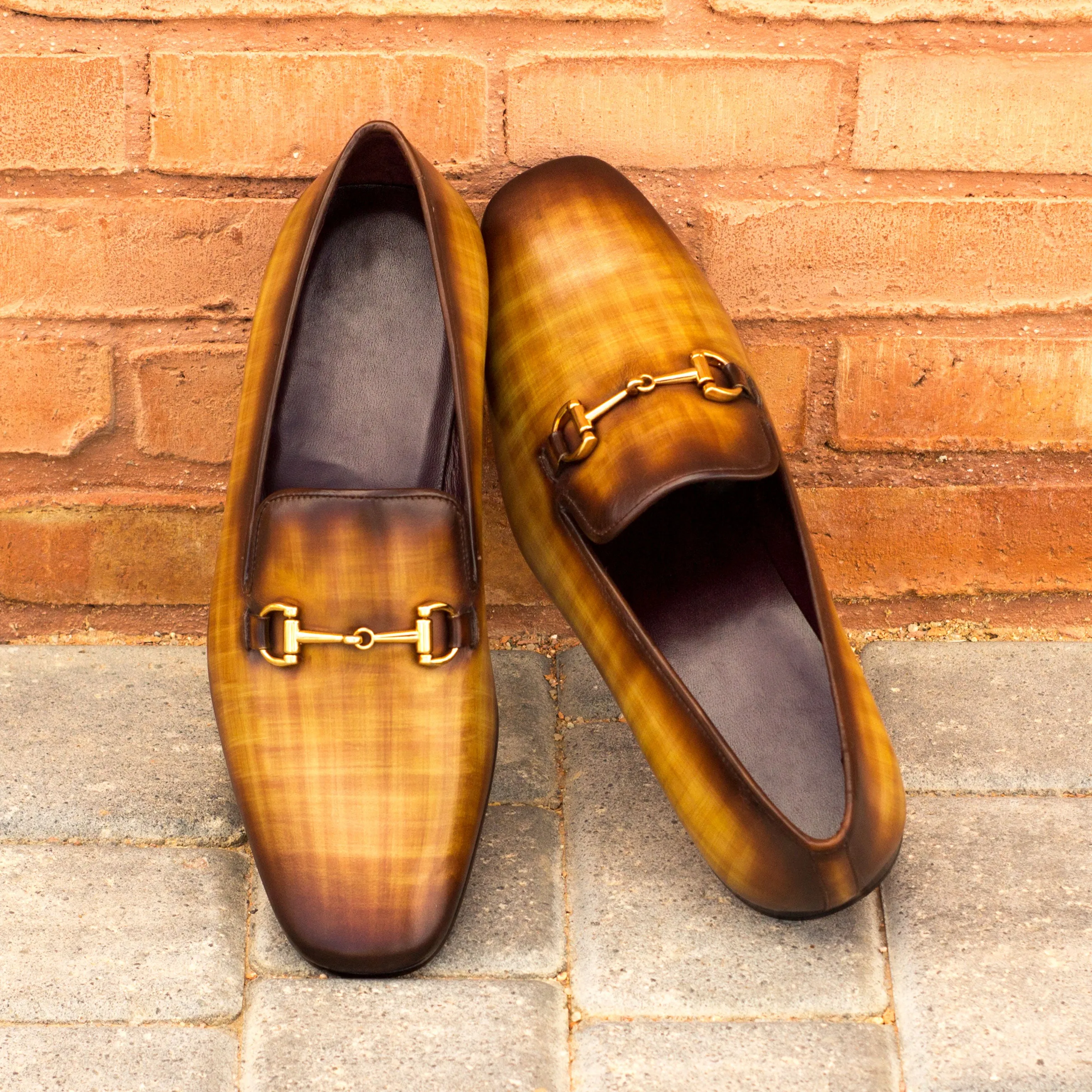 DapperFam Khalil in Cognac Men's Hand-Painted Patina Slipper