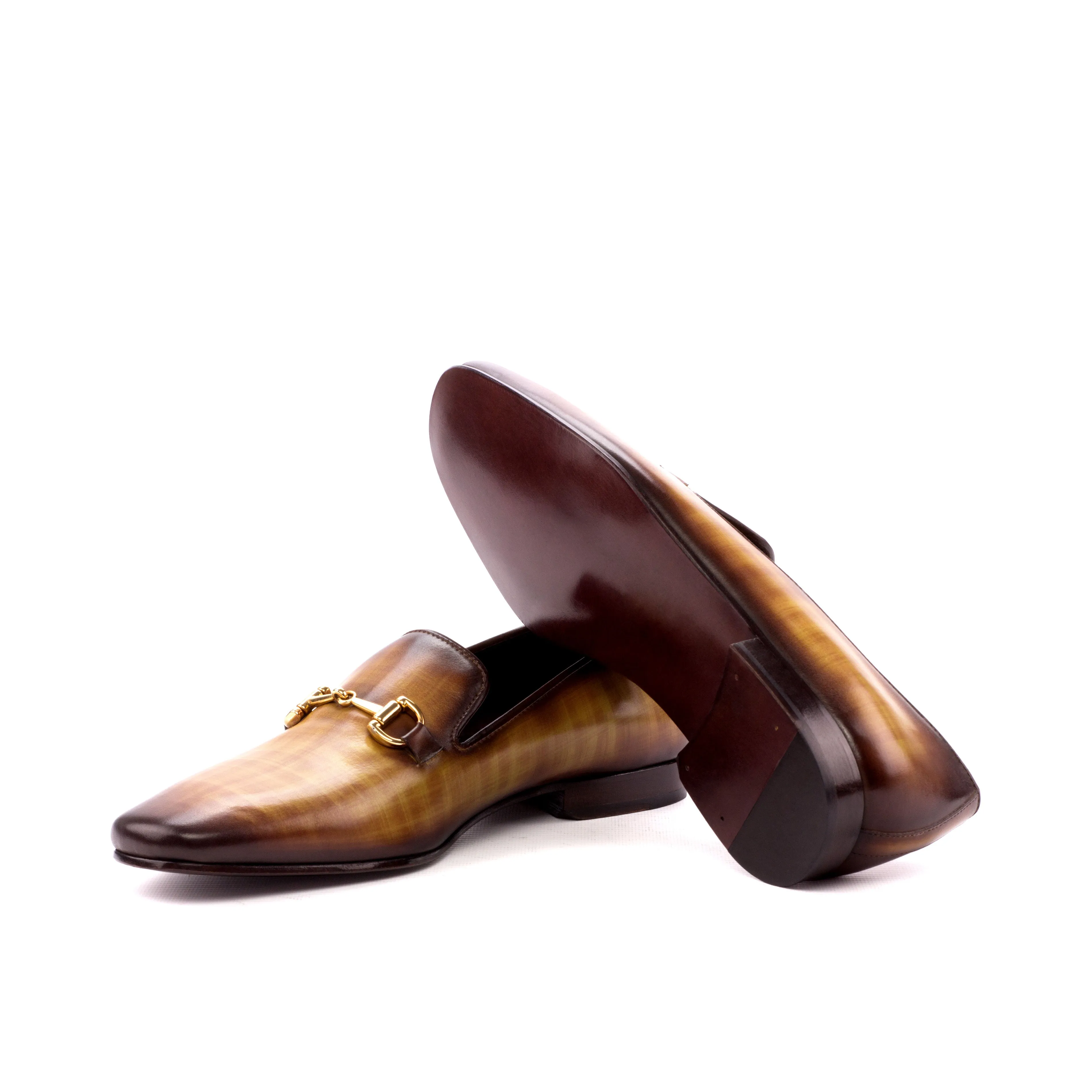 DapperFam Khalil in Cognac Men's Hand-Painted Patina Slipper