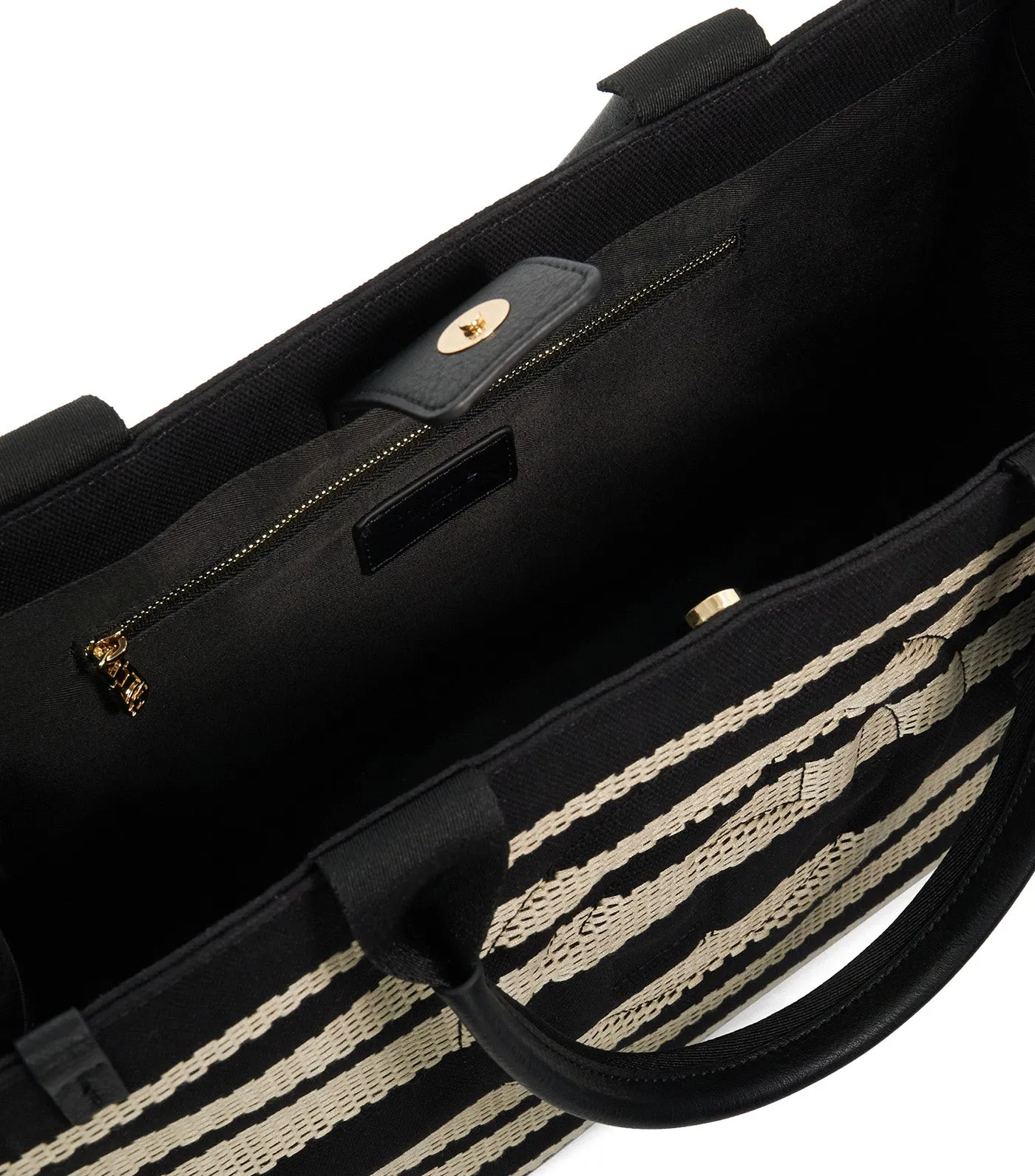 Deltra Large Stripe Canvas Tote Black