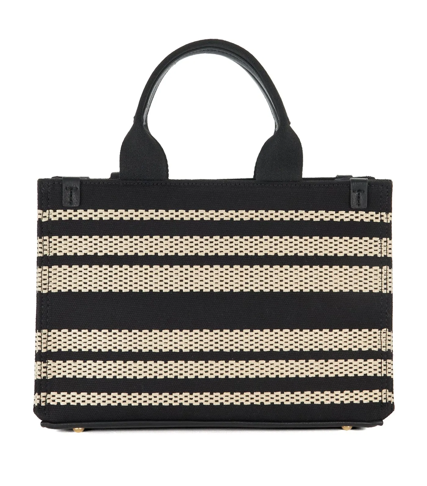 Dinkydeltra Mini Striped Canvas Tote Black