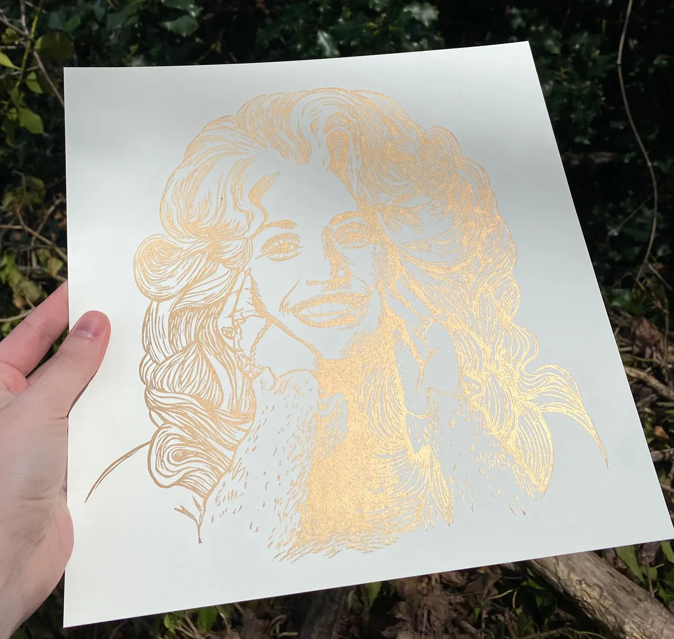 Dolly Parton 11" x 11" Metallic Linocut Art Print