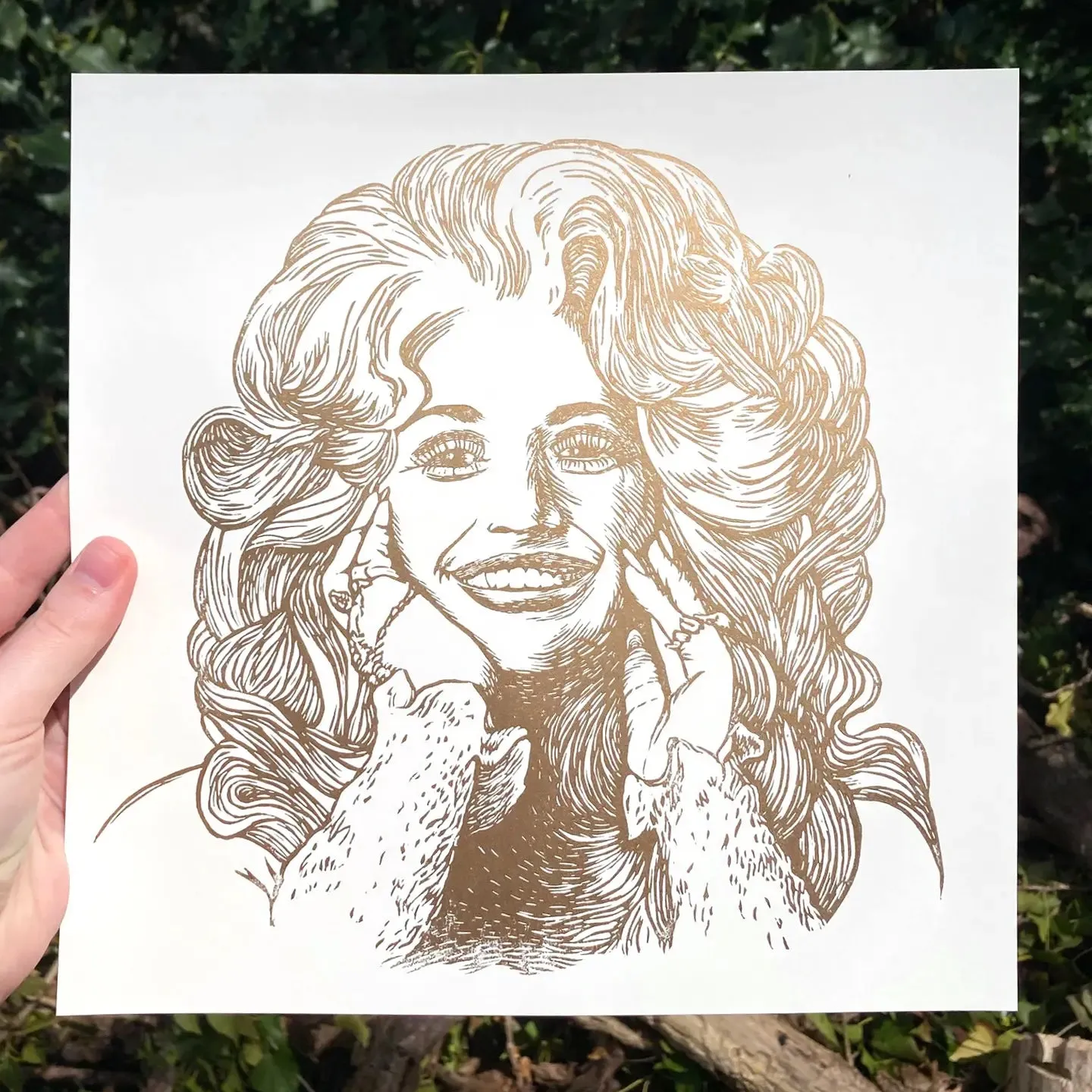 Dolly Parton 11" x 11" Metallic Linocut Art Print